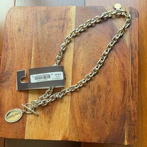 Silver Tone Chain Necklace with Toggle and Logo Charm